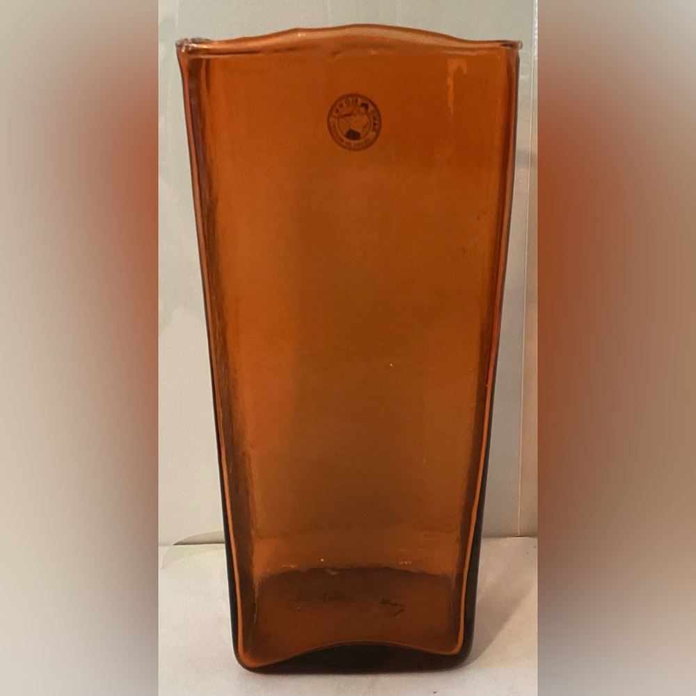 Orange Rectangle Hand blown glass vase.  9.5” tall.  Made in Mexico